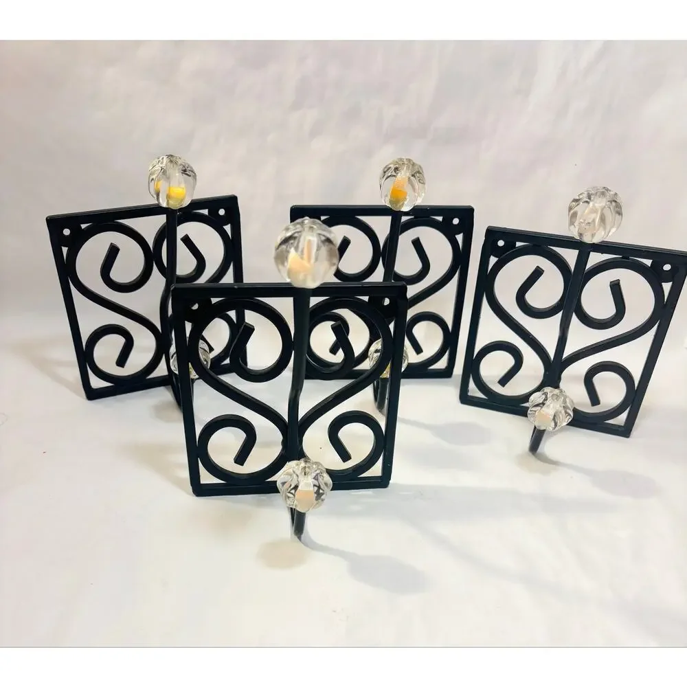 Set of Black Metal Decorative Wall Hooks w/ Vintage style Crystal Tips